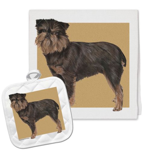 Brussels Griffon Black and Tan Dog Kitchen Dish Towel and Pot Holder Gift Set