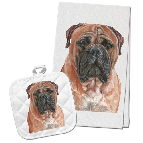 Bullmastiff Kitchen Dish Towel and Pot Holder Gift Set