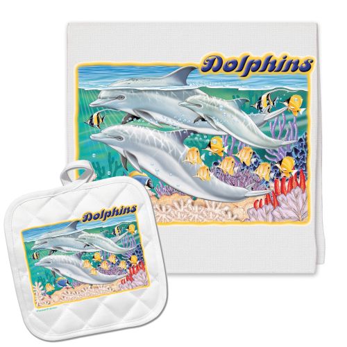Dolphin Kitchen Dish Towel and Pot Holder Gift Set