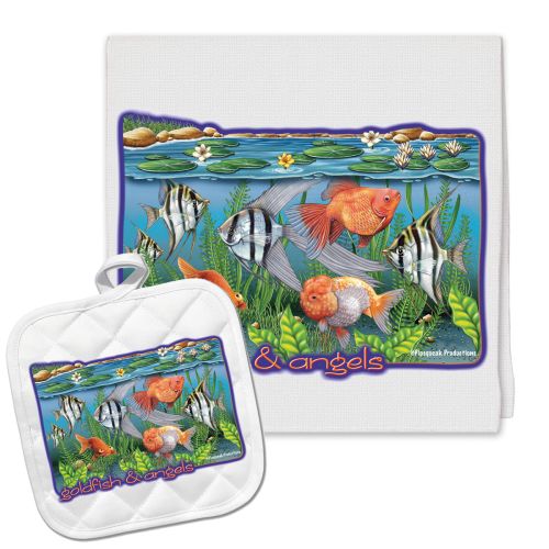 Goldfish and Angelfish Kitchen Dish Towel and Pot Holder Gift Set