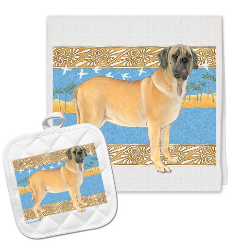 Mastiff Kitchen Dish Towel and Pot Holder Gift Set