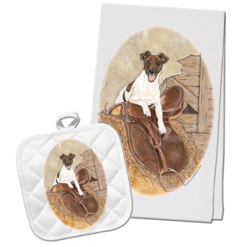 Fox Terrier Smooth Kitchen Dish Towel and Pot Holder Gift Set