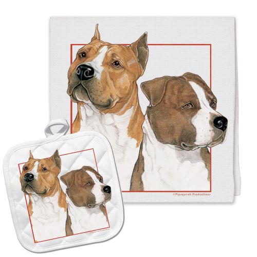 American Staffordshire Terrier Amstaff Kitchen Dish Towel and Pot Holder Gift Set