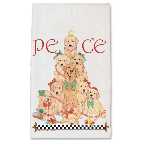 Golden Retriever Peace Tree Christmas Kitchen Towel Holiday Pet Gifts