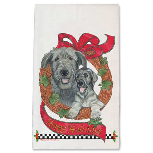 Irish Wolfhound Wreath Christmas Kitchen Towel Holiday Pet Gifts