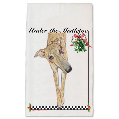 Greyhound Brindle Under the Mistletoe Christmas Kitchen Towel Holiday Pet Gifts