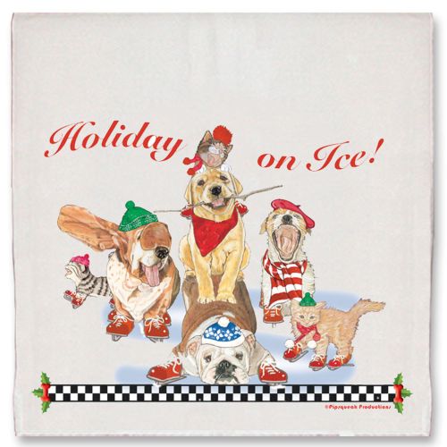 Dogs and Cats Holiday on Ice Christmas Kitchen Towel Holiday Pet Gifts