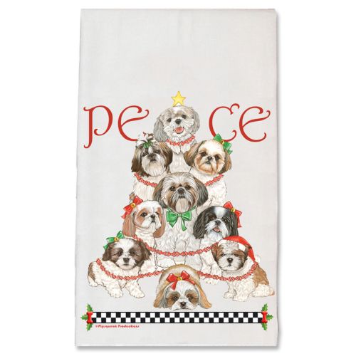 Shih Tzu Peace Tree Christmas Kitchen Towel Holiday Pet Gifts