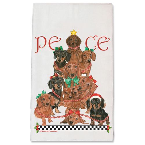 Dachshund Peace Tree Christmas Kitchen Towel Holiday Pet Gifts
