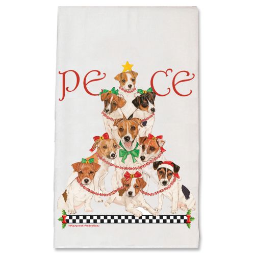 Jack Russell Terrier Peace Tree Christmas Kitchen Towel Holiday Pet Gifts