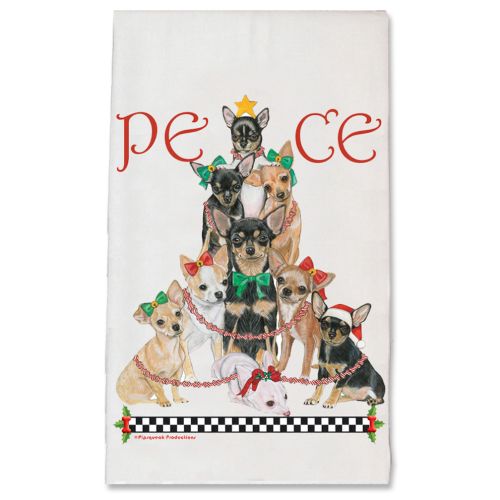 Chihuahua Peace Tree Christmas Kitchen Towel Holiday Pet Gifts