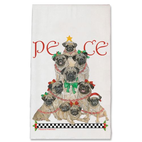 Pug Peace Tree Christmas Kitchen Towel Holiday Pet Gifts