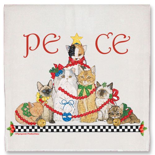 Cat Peace Tree Christmas Kitchen Towel Holiday Pet Gifts