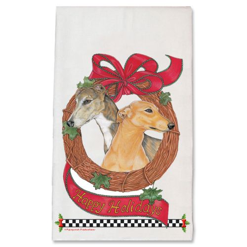 Greyhound Wreath Christmas Kitchen Towel Holiday Pet Gifts