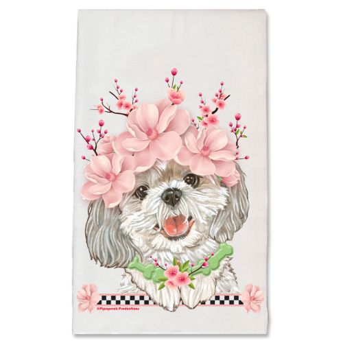 Shih Tzu Dog Floral Kitchen Dish Towel Pet Gift