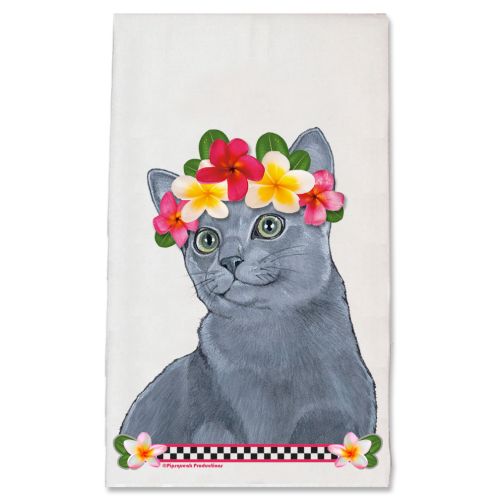 Cat Russian Blue Cat Floral Kitchen Dish Towel Pet Gift