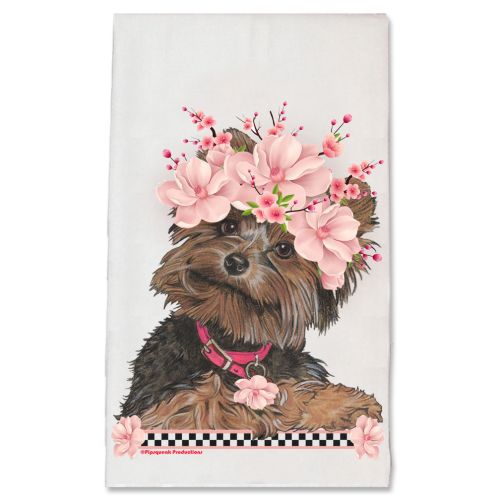 Yorkshire Terrier Yorkie Dog Floral Kitchen Dish Towel Pet Gift