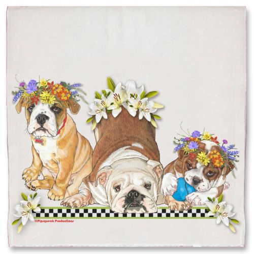 Bulldog Dog Floral Kitchen Dish Towel Pet Gift