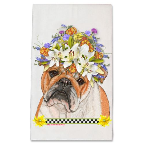 Bulldog English Bulldog Floral Kitchen Dish Towel Pet Gift