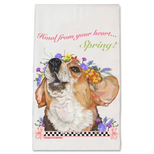 Beagle Dog with Flowers Kitchen Dish Towel Pet Gift