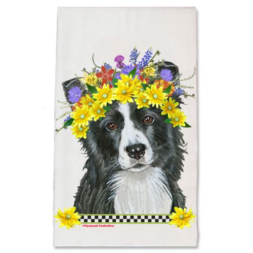 Border Collie Dog Floral Kitchen Dish Towel Pet Gift