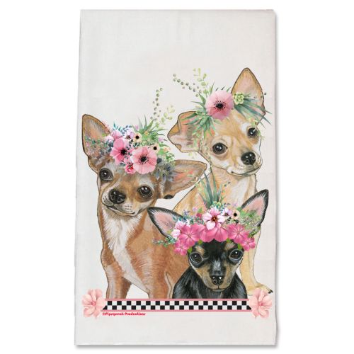 Chihuahua Dog Floral Kitchen Dish Towel Pet Gift