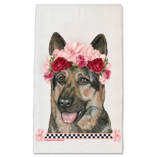 German Shepherd Dog Floral Kitchen Dish Towel Pet Gift