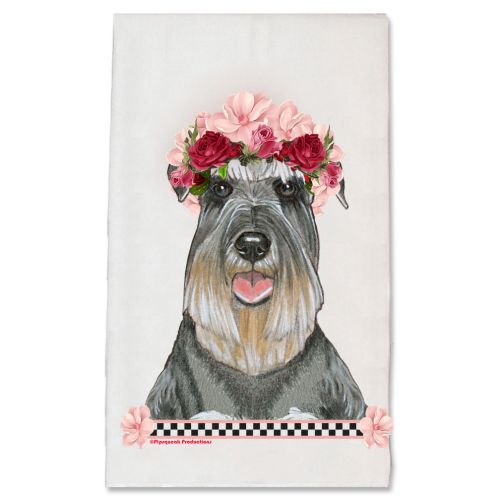 Schnauzer Dog Floral Kitchen Dish Towel Pet Gift