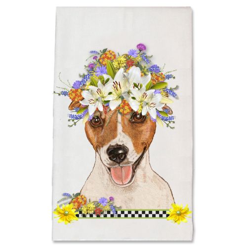 Jack Russell Terrier Dog Floral Kitchen Dish Towel Pet Gift