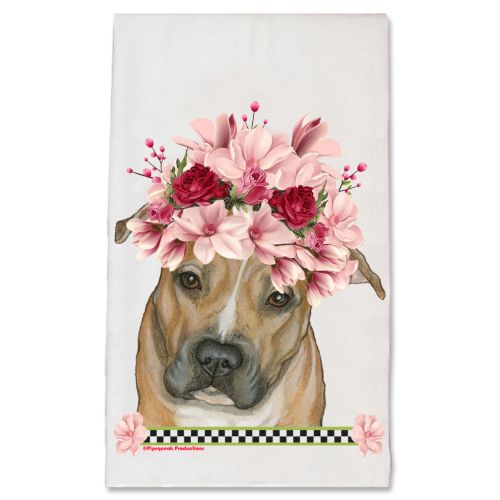 Pit Bull Dog Floral Kitchen Dish Towel Pet Gift