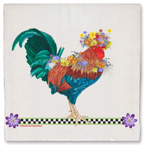 Rooster Farm Floral Kitchen Dish Towel Pet Gift