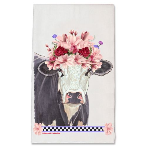Cow Black and White Holstein Cow Floral Kitchen Dish Towel Pet Gift
