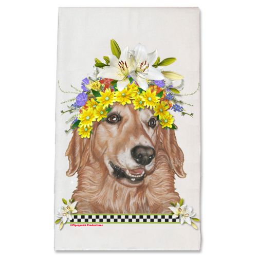 Golden Retriever Dog Floral Kitchen Dish Towel Pet Gift