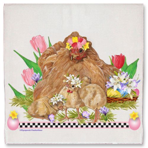 Chicken Buff Orpington Hen with Chicks Floral Kitchen Dish Towel Pet Gift