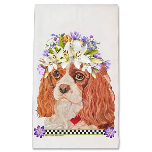 Cavalier King Charles Dog Floral Kitchen Dish Towel Pet Gift