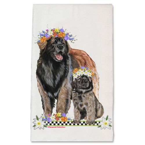 Leonberger Dog Floral Kitchen Dish Towel Pet Gift