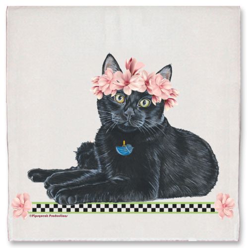 Black Cat Floral Kitchen Dish Towel Pet Gift