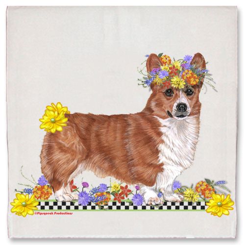 Corgi Welsh Pembroke Dog Floral Kitchen Dish Towel Pet Gift