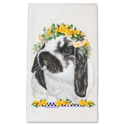 Bunny Floppy Eared Lop Eared White and Black Rabbit Floral Kitchen Dish Towel Pet Gift