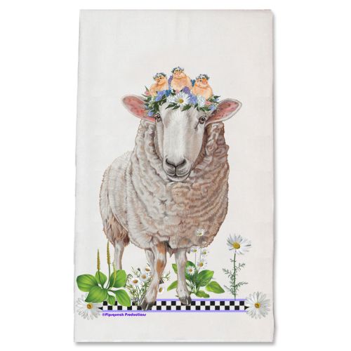 Cheviot Sheep and Three Little Chicks Dog Floral Kitchen Dish Towel Pet Gift