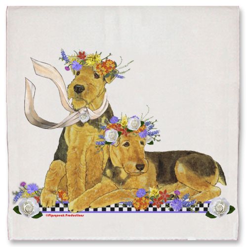 Airedale Terrier Dog Floral Kitchen Dish Towel Pet Gift