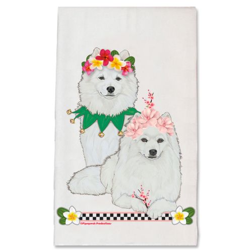 American Eskimo Eskie Dog Floral Kitchen Dish Towel Pet Gift