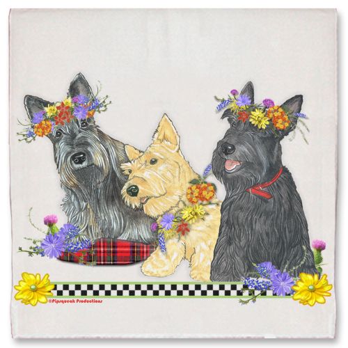 Scottish Terrier Scottie Dog Floral Kitchen Dish Towel Pet Gift