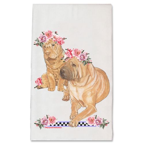 Shar Pei Chinese Dog Floral Kitchen Dish Towel Pet Gift