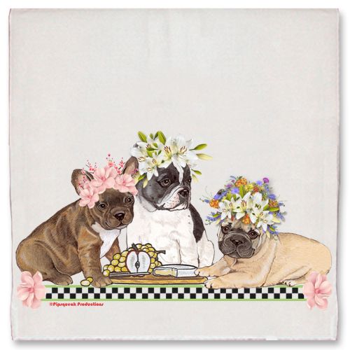 French Bulldog Frenchie Dog Floral Kitchen Dish Towel Pet Gift