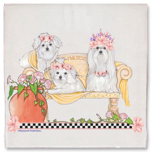 Maltese Dog Floral Kitchen Dish Towel Pet Gift