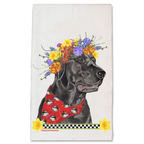 Labrador Retriever Black Lab Dog Floral Kitchen Dish Towel Pet Gift