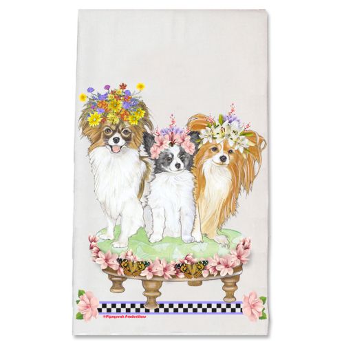 Papillon Dog Floral Kitchen Dish Towel Pet Gift