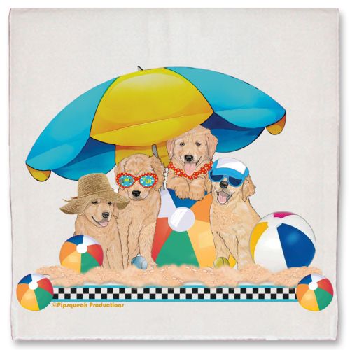 Golden Retriever Dog Beach Pawty Kitchen Dish Towel Pet Gift