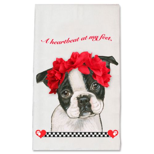 Boston Terrier Valentine’s Day Kitchen Dish Towel Pet Gift